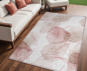 5' X 8' Merlot and Ivory Abstract Washable Non Skid Indoor Outdoor Area Rug N270-562123