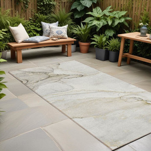 8' Runner Beige and Ivory Abstract Washable Non Skid Indoor Outdoor Runner Rug N270-560538