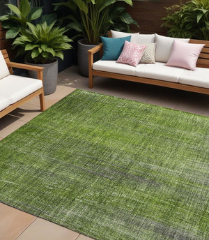 9' X 12' Green Striped Washable Non Skid Indoor Outdoor Area Rug N270-562594