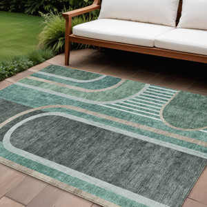 8' X 10' Black and Green Abstract Washable Indoor Outdoor Area Rug N270-561317
