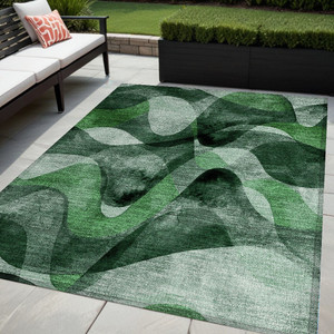 5' X 8' Fern Green Abstract Washable Non Skid Indoor Outdoor Area Rug N270-561592