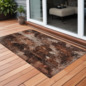3' X 5' Orange Floral Washable Non Skid Indoor Outdoor Area Rug N270-563190