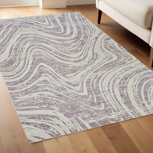 4' X 6' Beige and Purple Abstract Distressed Area Rug N270-558832