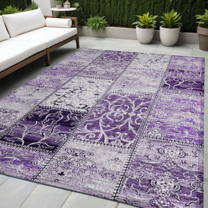 5' X 8' Purple Patchwork Washable Non Skid Indoor Outdoor Area Rug N270-563569