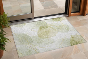 2' X 3' Green and Ivory Abstract Washable Non Skid Indoor Outdoor Area Rug N270-562101