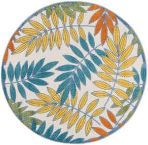 5' X 5' Ivory Round Floral Non Skid Indoor Outdoor Area Rug N270-479340