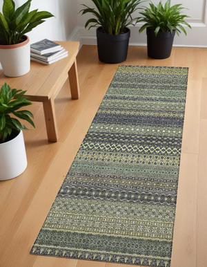 8' Runner Sage Striped Washable Non Skid Indoor Outdoor Runner Rug N270-560781