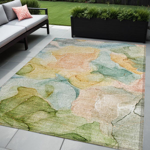 5' X 8' Blue Abstract Washable Non Skid Indoor Outdoor Area Rug N270-559482