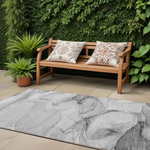 8' Runner Gray Abstract Washable Non Skid Indoor Outdoor Runner Rug N270-559497