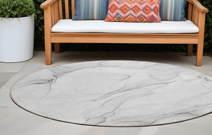 8' Round Gray Round Abstract Washable Non Skid Indoor Outdoor Area Rug N270-560162