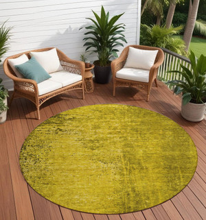 8' Round Gold Round Abstract Washable Non Skid Indoor Outdoor Area Rug N270-562682
