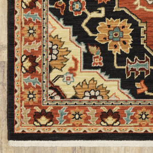 12' Red And Black Oriental Power Loom Runner Rug With Fringe N270-510605