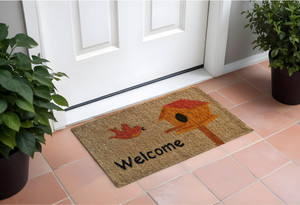 18" X 30" Beige and Black Coir Bird Welcome Outdoor Door Mat N270-555489