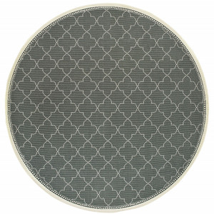 8' X 8' Gray and Ivory Round Geometric Stain Resistant Indoor Outdoor Area Rug N270-507057