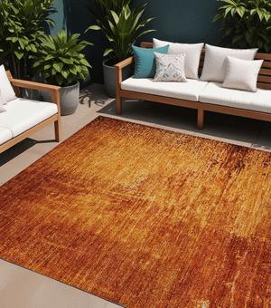 8' X 10' Orange Abstract Washable Non Skid Indoor Outdoor Area Rug N270-562719