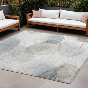 9' X 12' Ivory Blue and Gray Abstract Washable Non Skid Indoor Outdoor Area Rug N270-562117