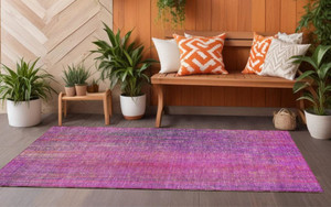 8' Runner Lilac Striped Washable Non Skid Indoor Outdoor Runner Rug N270-562597