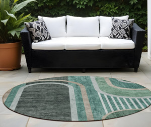 8' X 8' Black and Green Round Abstract Washable Indoor Outdoor Area Rug N270-561316