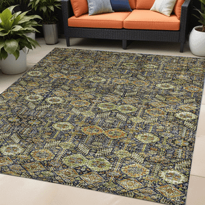 5' X 8' Blue and Green Floral Washable Non Skid Indoor Outdoor Area Rug N270-564333