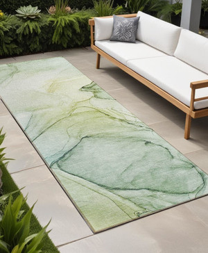 8' Runner Green Abstract Washable Non Skid Indoor Outdoor Runner Rug N270-559506