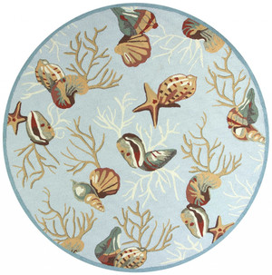 7' Round Blue Shells And Corals Indoor Area Rug N270-353071