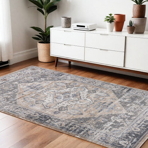 4' X 6' Gray and Brown Oriental Distressed Area Rug N270-558944