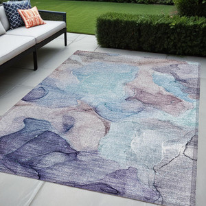 5' X 8' Blue Abstract Washable Non Skid Indoor Outdoor Area Rug N270-559662