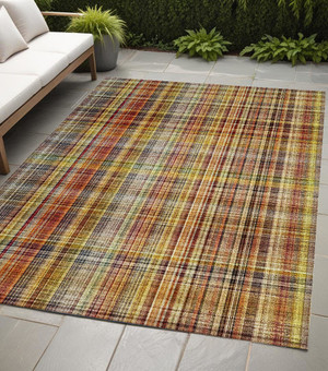 5' X 8' Orange Plaid Washable Non Skid Indoor Outdoor Area Rug N270-561898