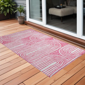 3' X 5' Blush Abstract Washable Non Skid Indoor Outdoor Area Rug N270-561825