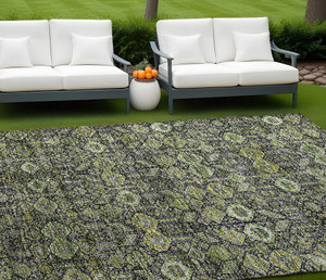 8' X 10' Blue and Green Floral Washable Non Skid Indoor Outdoor Area Rug N270-564335