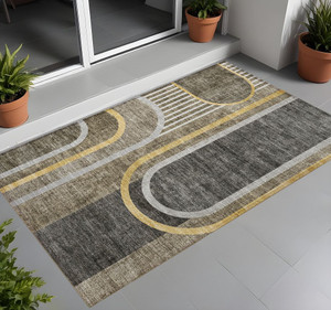 2' X 3' Gray Green and Gold Abstract Washable Non Skid Indoor Outdoor Area Rug N270-561347