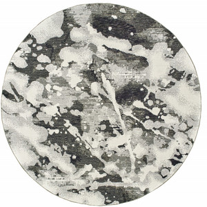 8' Gray and White Round Abstract Power Loom Area Rug N270-510562