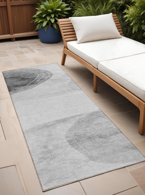 8' Runner Gray and Light Gray Abstract Washable Non Skid Indoor Outdoor Runner Rug N270-562147