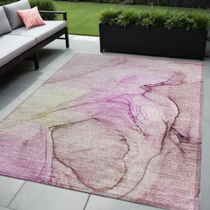 5' X 8' Pink Abstract Washable Non Skid Indoor Outdoor Area Rug N270-559401