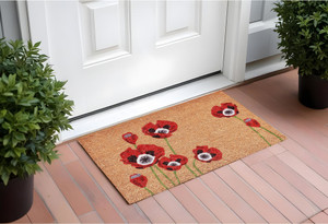 17" X 29" Natural Red and Black Coir Floral Outdoor Door Mat N270-555252