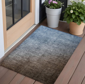 3' X 5' Blue and Green Ombre Washable Non Skid Indoor Outdoor Area Rug N270-563694