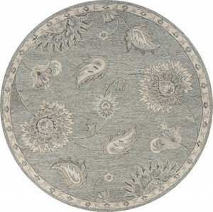 5' Gray Round Wool Hand Tufted Area Rug N270-396281