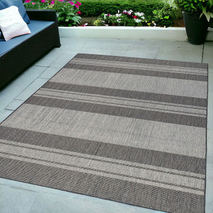 6' X 9' Blue and Gray Striped Stain Resistant Indoor Outdoor Area Rug N270-531652