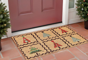 17" X 29" Natural Red and Black Coir Christmas Trees Outdoor Christmas Door Mat N270-555257
