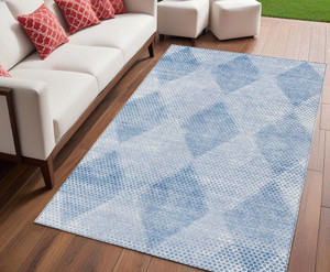 5' X 8' Blue Geometric Washable Non Skid Indoor Outdoor Area Rug N270-561745