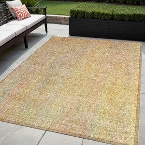 5' X 8' Yellow and Orange Striped Washable Non Skid Indoor Outdoor Area Rug N270-562573