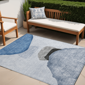 5' X 8' Blue Gray and Black Abstract Washable Non Skid Indoor Outdoor Area Rug N270-562168