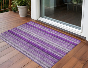 2' X 3' Purple Striped Washable Non Skid Indoor Outdoor Area Rug N270-562074