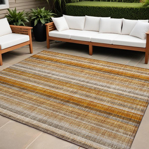 8' X 10' Orange Ivory and Gray Striped Washable Non Skid Indoor Outdoor Area Rug N270-562071
