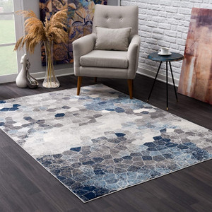2' X 5' Navy Blue Cobblestone Pattern Area Rug N270-390248