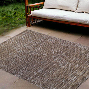 8' X 10' Brown and Ivory Striped Stain Resistant Indoor Outdoor Area Rug N270-531655