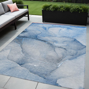 5' X 8' Blue Abstract Washable Non Skid Indoor Outdoor Area Rug N270-559797