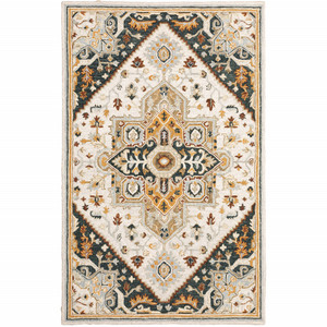 8' X 10' Ivory Charcoal Gold Clay And Muted Blue Oriental Tufted Handmade Stain Resistant Area Rug N270-508113