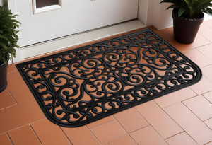 18" X 30" Black Rubber Scrollwork Outdoor Door Mat N270-555236