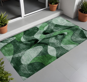 2' X 3' Fern Green Abstract Washable Non Skid Indoor Outdoor Area Rug N270-561588